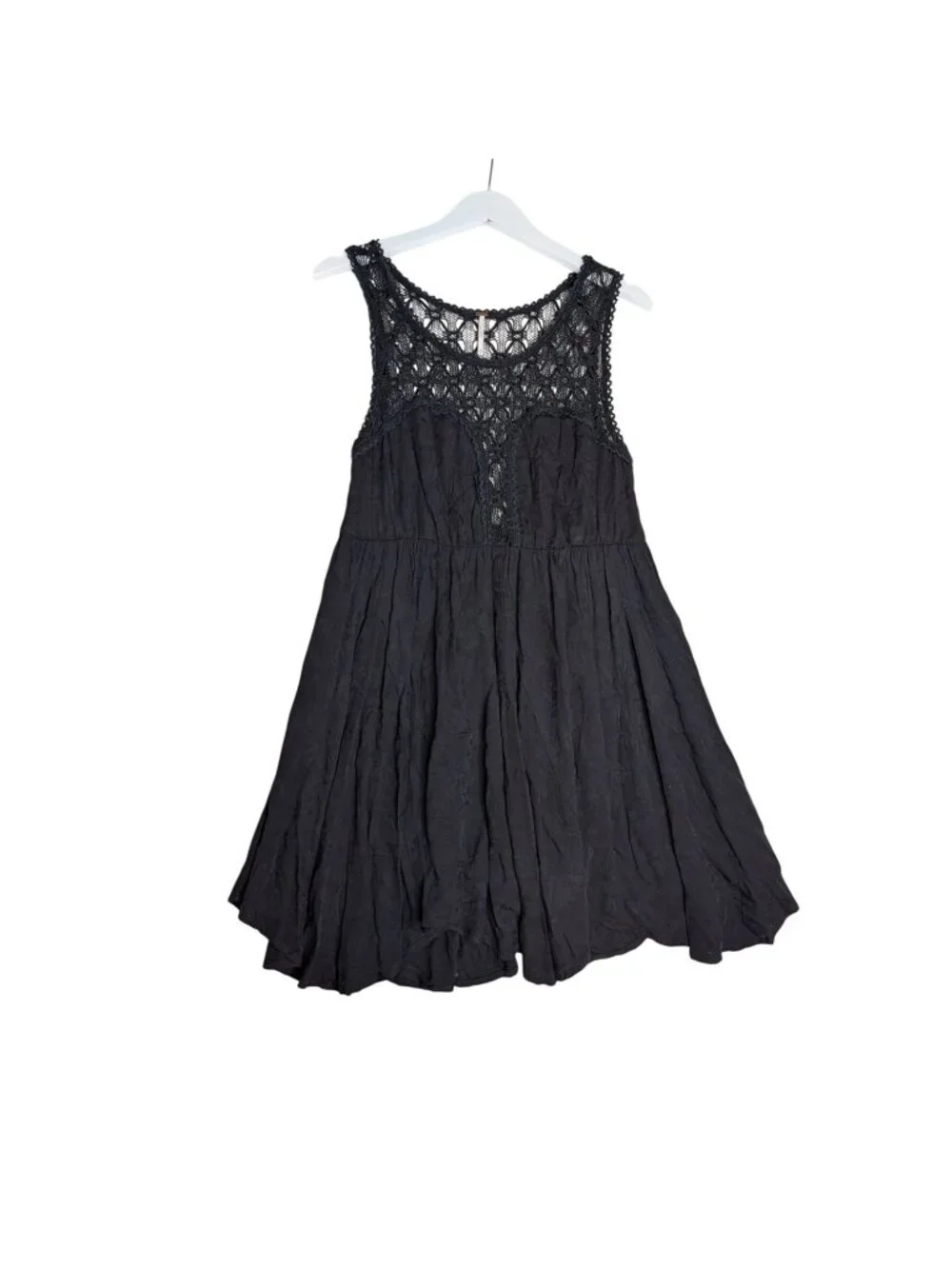 Free People Black Sleeveless Sweetheart Lace Neckline Mini Dress LBD Sz M